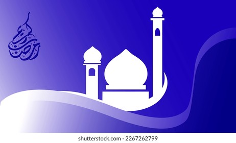 4K Background modern blue gradien mosque. Translation is Month of Ramadan