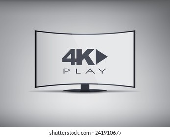 4k Curved screen smart tv in modern ultra hd resolution with streaming symbol. Eps10 vector illustration.