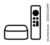 4K digital media player setup box with remote line art vector icon for apps and websites