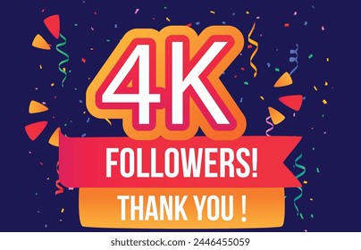 4K Followers thank you follower congratulation card with geometric,figures,lines,squares,circles for Social Networks