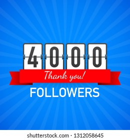 4k followers, Thank You,  social sites post. Thank you followers congratulation card. Vector stock illustration.