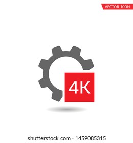 4K format icon. Gear icon with 4k sign, Vector