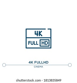 Icono de vector de contorno completo de 4k. ilustración de elemento simple. Icono de contorno completo de 4k a partir del concepto de cine editable. se puede usar para web y móvil
