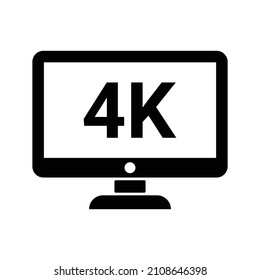 4k, hd, monitor icon. Black vector graphics.