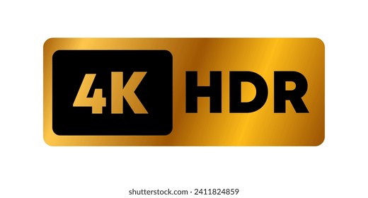 4K HDR button. Flat, gold, 4K HDR button, image quality button. Vector icon