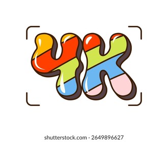 4K high definition video or movie cartoon symbol. Cinematography industry hippie funky vector sticker, filmmaking and video media production 60s cartoon sign. Cinema 4k resolution vintage Y2K icon