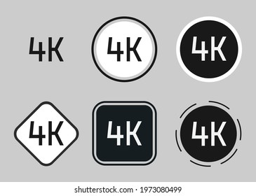 4k icon set. Collection of high quality black outline logo for web site design and mobile dark mode apps. Vector illustration on a gray background	