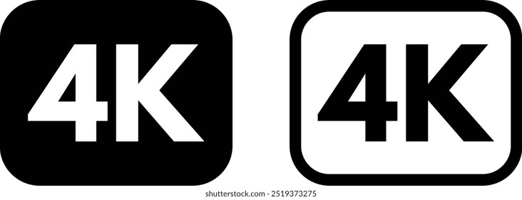 4K icon set in two styles isolated on white background . 4K resolution icon vector