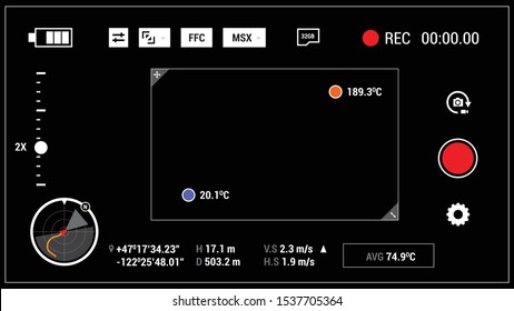 4k infrared camera viewfinder background with UI. Widescreen illustration