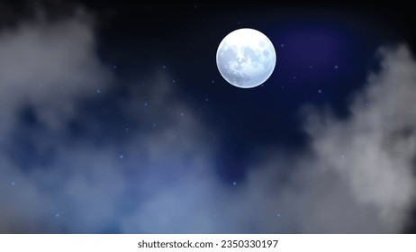 4K night sky background. Moon and clouds, realistic background with stars.