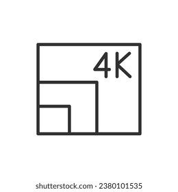 Resolución de imagen de 4 k, icono lineal. Línea con trazo editable