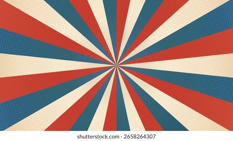 4K Red and blue sunburst gradient background with halftone texture