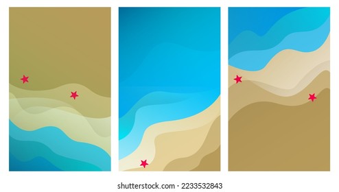 4k resolution beach and starfish illustration for phone wallpaper. Simple illustration of beach, sand. Summer Holidays Blank Background in the Beach Sand with Starfish. set of phone walpaper.