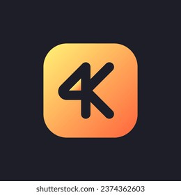4K resolution orange solid gradient ui icon for dark theme. Choose high quality. Video format. Filled pixel perfect symbol on black space. Modern glyph pictogram for web. Isolated vector image