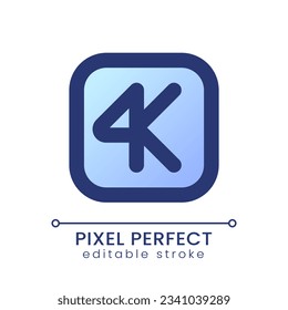 4K resolution pixel perfect gradient fill ui icon. Choose high quality. Video format. Editing software. Modern colorful line symbol. GUI, UX design for app, web. Vector isolated editable RGB element