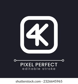 4K resolution pixel perfect white linear ui icon for dark theme. High quality. Video format. Editing software. Vector line pictogram. Isolated user interface symbol for night mode. Editable stroke