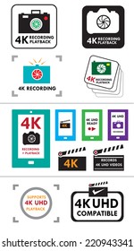 4K Resolution Ready  Industrial symbols for gadgets and TV