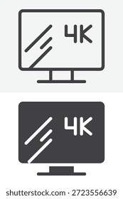 Conjunto de iconos de estilo diferente de televisión de resolución 4K. Línea, contorno y símbolo de Vector de icono sólido y símbolo. Icono de Vector de trazo editable para ultra HD TV.
