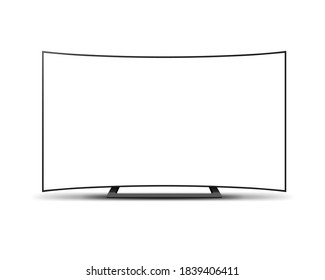 4K TV Curved Screen Lcd Or Oled, Plasma, Realistic Illustration, White Blank Monitor Mockup. Wide Flatscreen Monitor Mockup