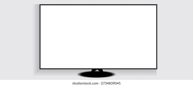 4K TV flat screen lcd or oled, plasma, realistic illustration, White blank monitor mockup. wide flatscreen monitor hanging on the wall