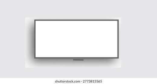 4K TV flat screen lcd or oled, plasma, realistic illustration, White blank monitor mockup. wide flatscreen monitor hanging on the wall