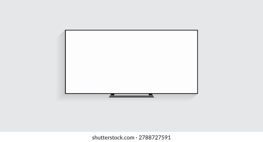 4K TV flat screen lcd or oled, plasma, realistic illustration, White blank monitor mockup. wide flatscreen monitor hanging on the wall