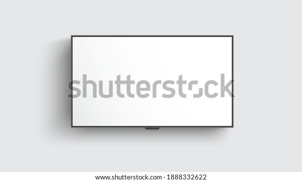 4K TV flat screen lcd or oled, plasma, realistic\
illustration, White blank monitor mockup. wide flatscreen monitor\
hanging on the wall