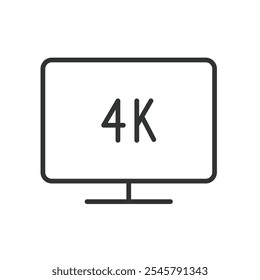 4k TV, icono en diseño de línea. 4k, TV, ultra HD, pantalla, televisor, resolución, alta definición sobre Vector de fondo blanco. Icono de trazo editable de TV 4k