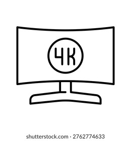 4k tv icon. Technology and television line symbol. Black and white.