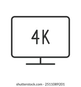 TV 4K, en diseño de línea. 4K TV, ultra-alta definición, UHD, smart TV, Alta resolución, pantalla plana, televisor sobre Vector de fondo blanco. Icono de trazo editable de TV 4K.