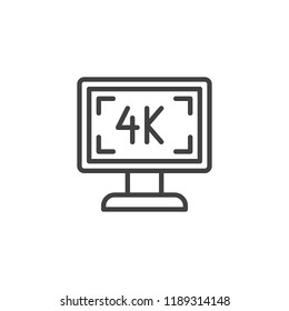 4k tv outline icon. linear style sign for mobile concept and web design. 4K screen simple line vector icon. Symbol, logo illustration. Pixel perfect vector graphics