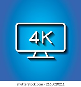 4K, TV simple icon vector. Flat design. White icon with shadow on blue background.ai