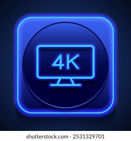 4K, Vector simple del icono de la TV. Diseño plano. Estilo de neón azul en el Botón. Con shadow.ai