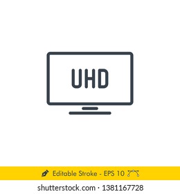 4K TV (Television) Icon / Vector - In Line / Stroke Design