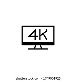 4k tv vector icon in black flat glyph, filled style isolated on white background
