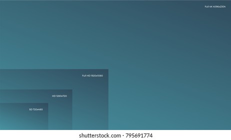 	
4K UHD, Quad HD, Full HD and HD resolution presentation scale frame with abstract color powder background. Vector illustration with TV symbols and icons