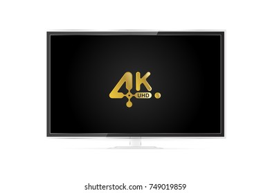 4K UHD Realistic TV screen in modern style on white background. Flat vector illustration EPS 10