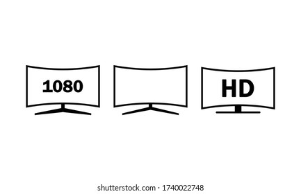 4k ultra hd curved screen tv icon set on isolated white background. EPS 10 vector.