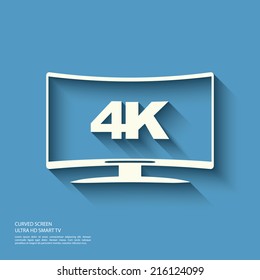 4k ultra hd curved screen tv symbol in modern flat design with long shadows. Eps10 vector illustration.