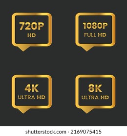 4k Ultra Hd icon, 8k Ultra Hd, 1080p Full Hd Resolution 720p icon. Vector illustration