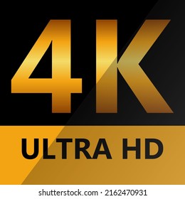 4K Ultra HD icon on white backdrop. High definition label. Gold UHD symbol. 4K resolution color mark. UHD 2160p video icon isolated. Vector illustration.