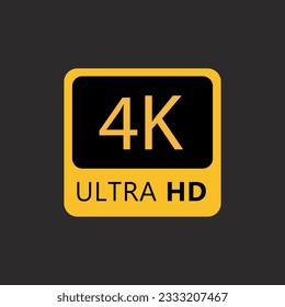 4K Ultra HD icon on white backdrop. High definition label. Gold UHD symbol. 4K resolution color mark. UHD 2160p video icon isolated. Vector illustration.