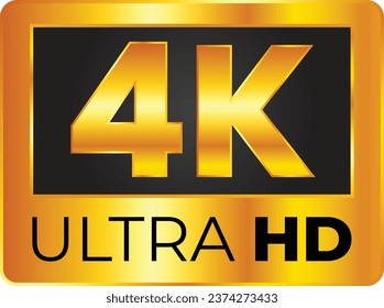 4K Ultra HD icon on white backdrop. High definition label. Gold UHD symbol. 4K resolution color mark. UHD 2160p video icon isolated. Vector illustration.