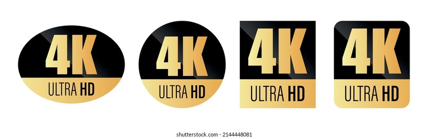 4K ULTRA HD Icon. Vector 4K Symbol Of High Definition Monitor Display Resolution Standard. Gold Label