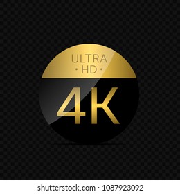4K Ultra HD label. Golden high definition emblem