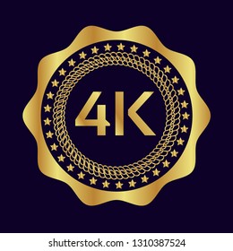 4K Ultra HD label. golden emblem.