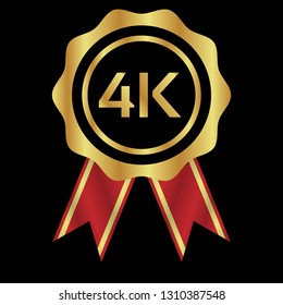 4K Ultra HD label. golden emblem.