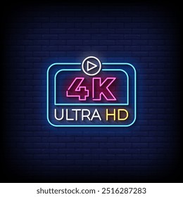 4k ultra hd neon sinal vetor com fundo de parede de tijolo 