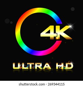 4K ultra HD sign isolated on black background - vector eps10