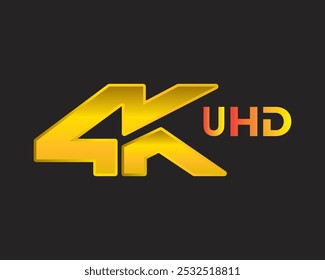 4K Ultra HD-Zeichen. 4K Auflösung Gold-Taste. Vektorgrafik